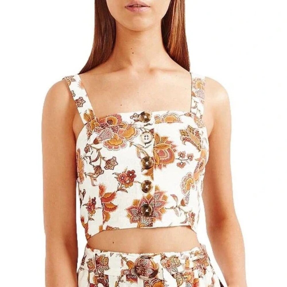 TigerLily 'Aliki' Floral Paisley Linen-Blend Square Neck Crop Top 4/Small